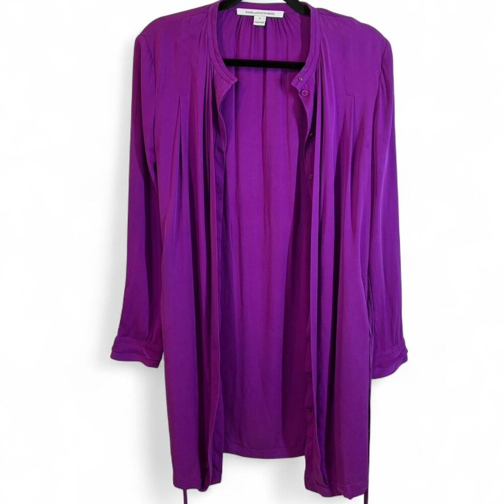 Diane Von Furstenberg Purple Silk Tie Shift Dress, Size 4